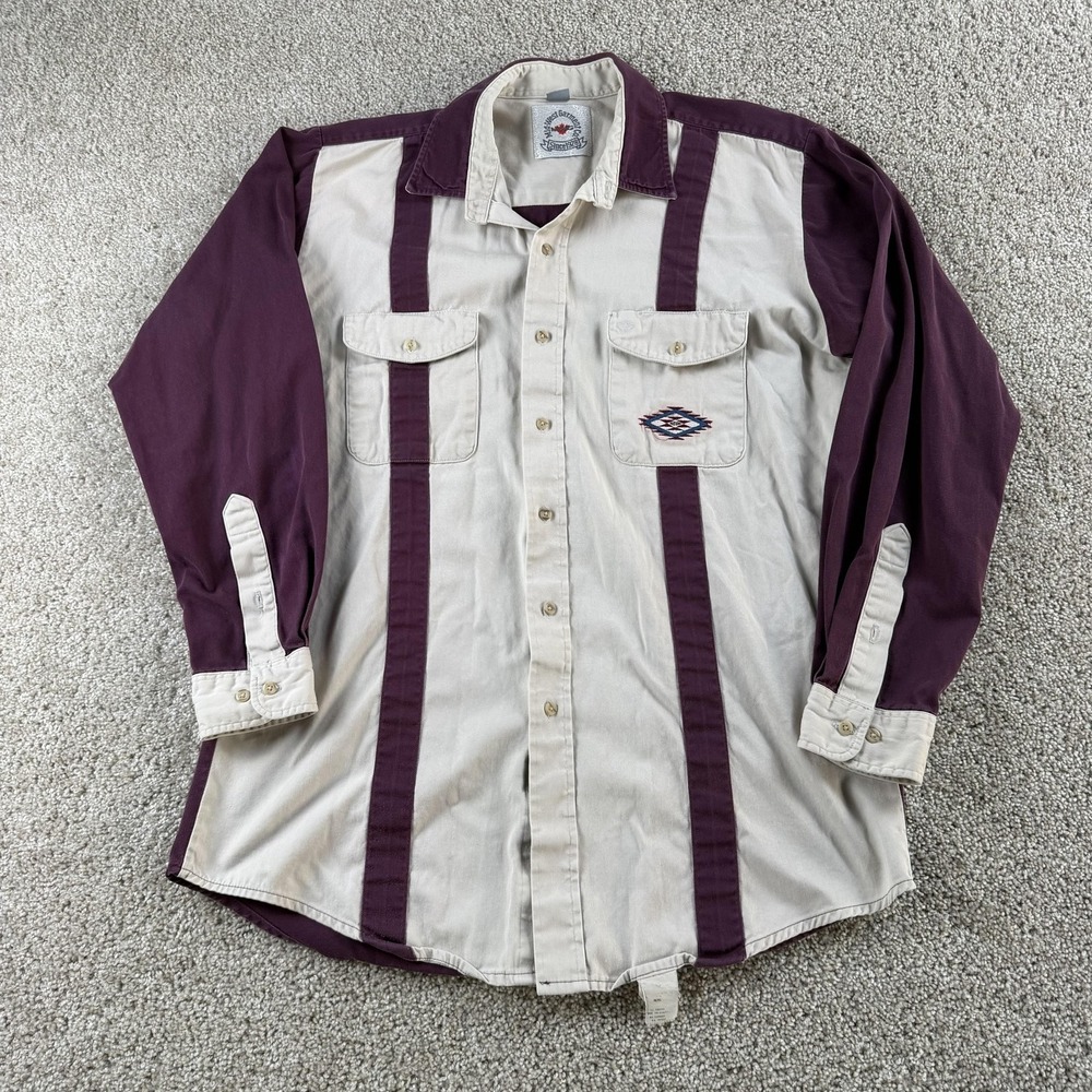 Vintage Mid West Garment Co Shirt Mens Large Beige Long Sleeve Western Button Up